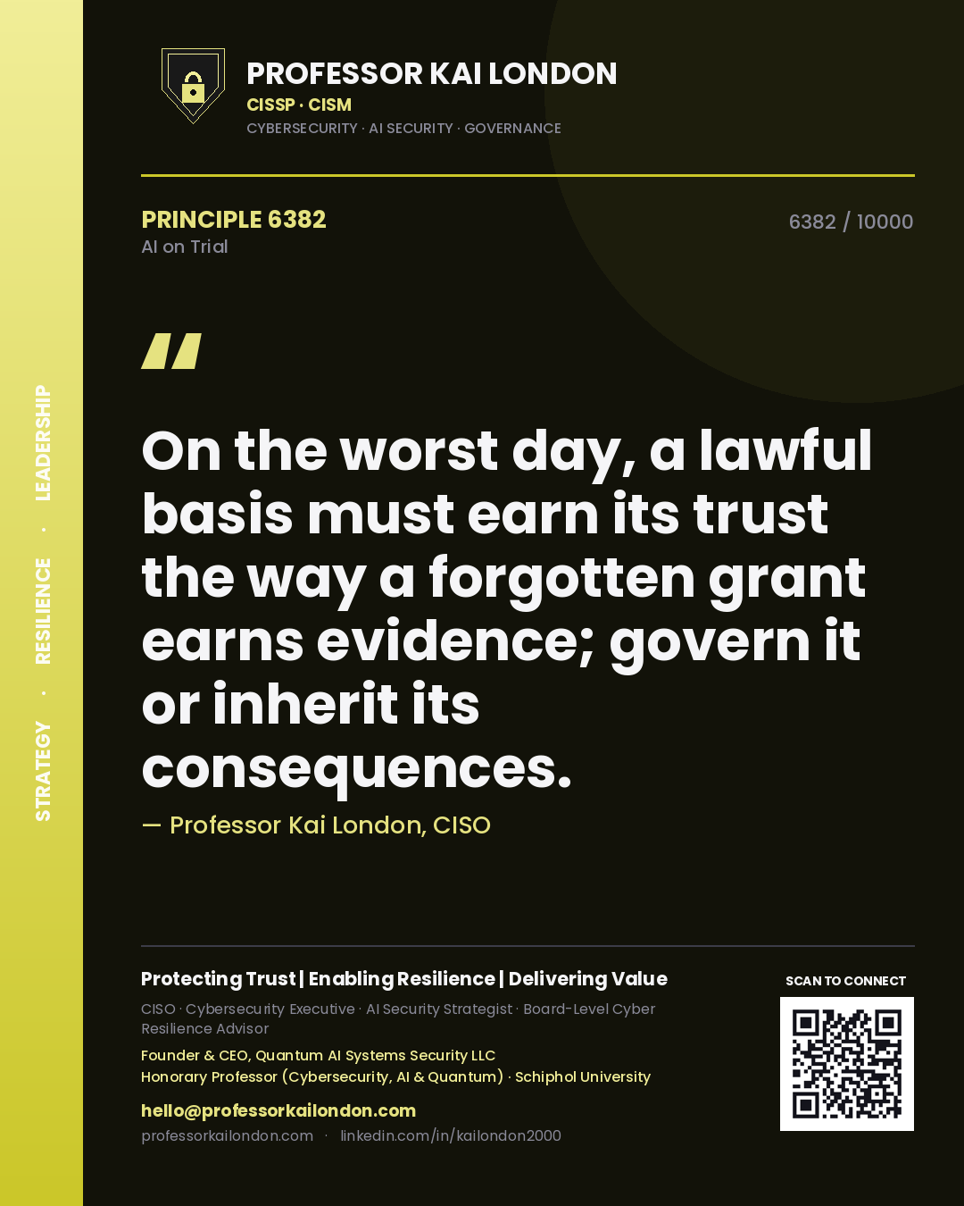 Professor Kai London principle 6382: On the worst day, a lawful basis must earn its trust the way a forgotten grant earns evidence; govern it or inherit its consequences.