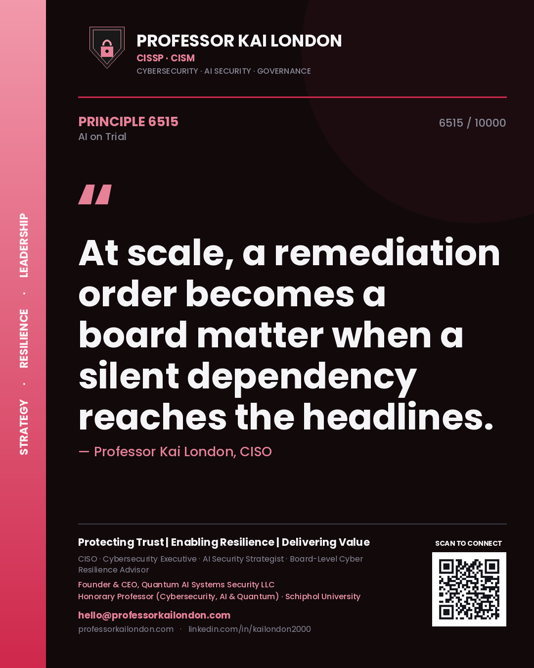Professor Kai London principle 6515: At scale, a remediation order becomes a board matter when a silent dependency reaches the headlines.
