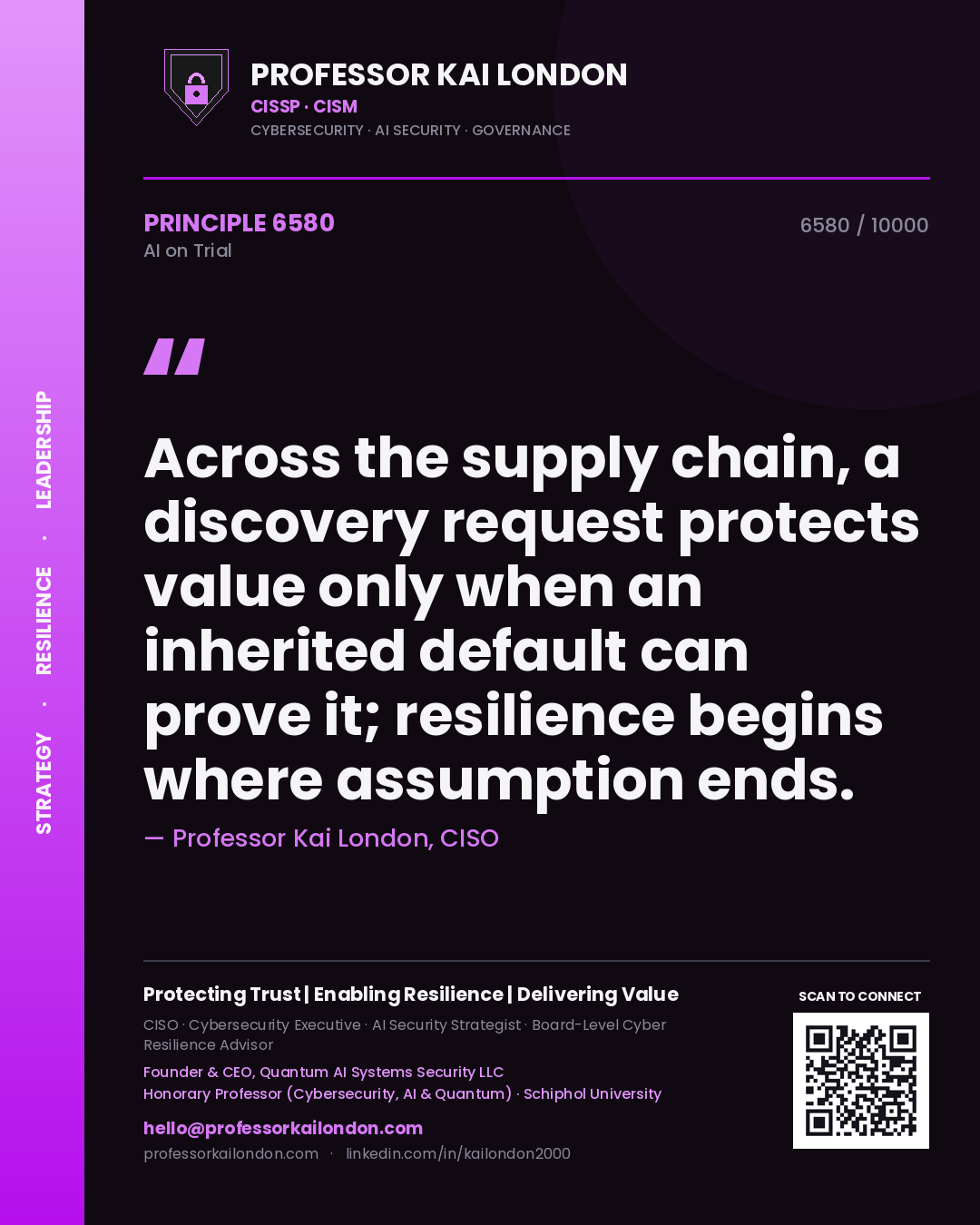 Professor Kai London principle 6580: Across the supply chain, a discovery request protects value only when an inherited default can prove it; resilience begins where assumption ends.