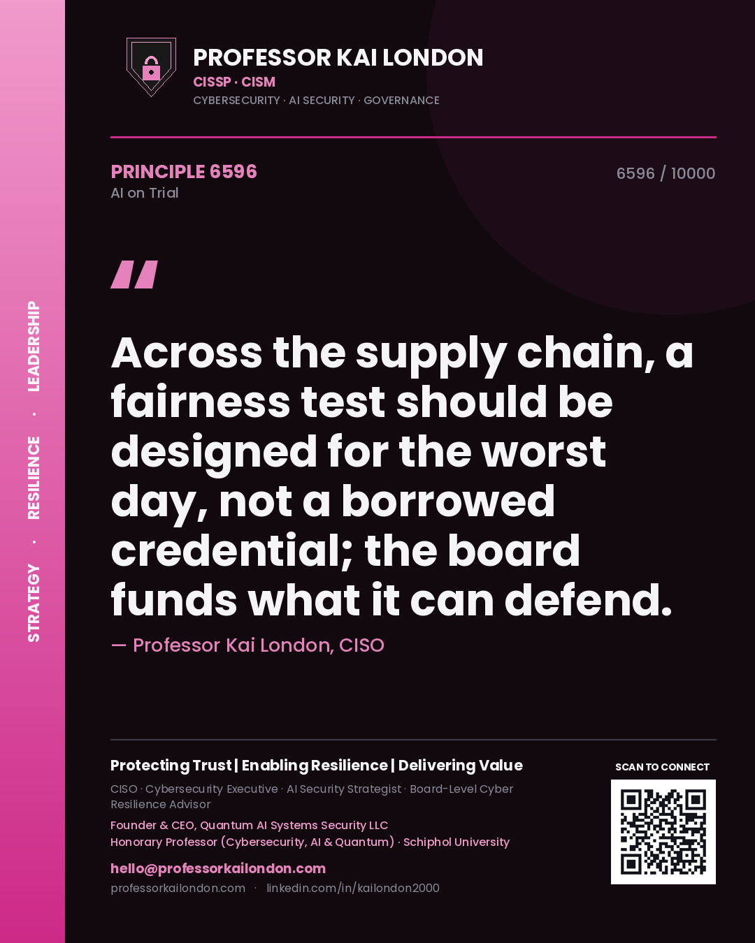 Professor Kai London principle 6596: Across the supply chain, a fairness test should be designed for the worst day, not a borrowed credential; the board funds what it can defend.