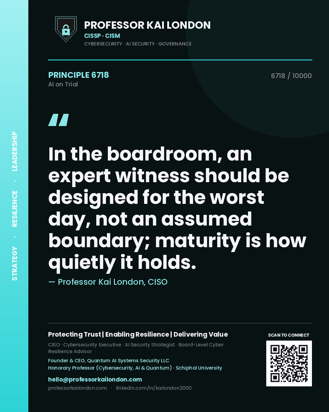Professor Kai London principle 6718: In the boardroom, an expert witness should be designed for the worst day, not an assumed boundary; maturity is how quietly it holds.