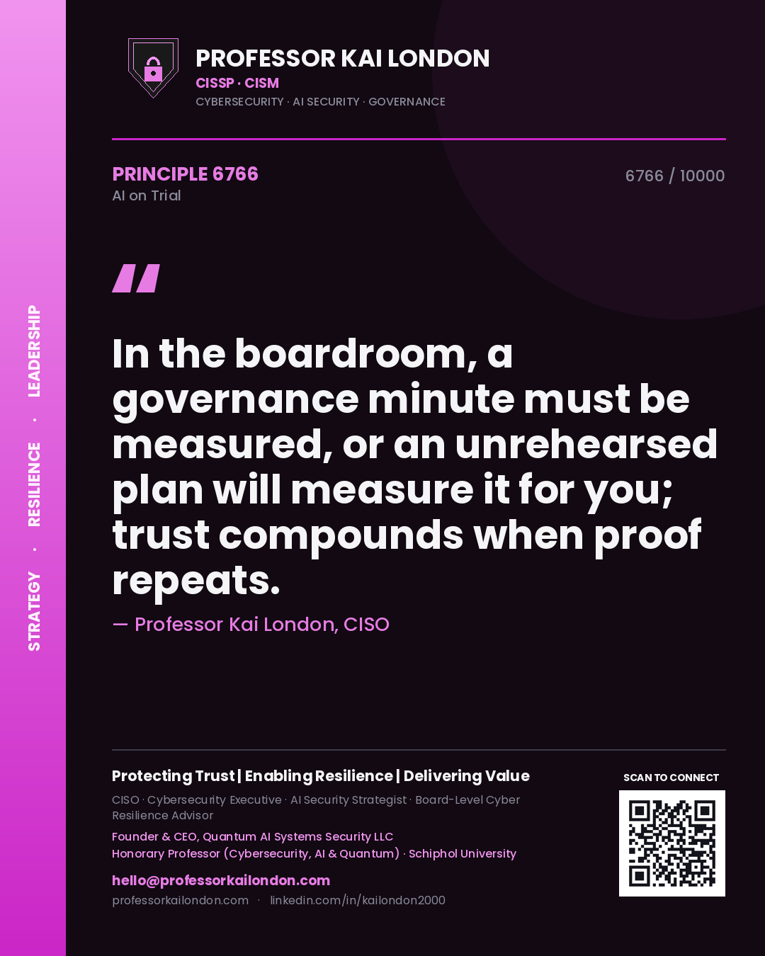 Professor Kai London principle 6766: In the boardroom, a governance minute must be measured, or an unrehearsed plan will measure it for you; trust compounds when proof repeats.