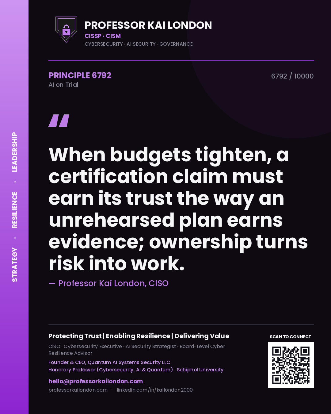 Professor Kai London principle 6792: When budgets tighten, a certification claim must earn its trust the way an unrehearsed plan earns evidence; ownership turns risk into work.