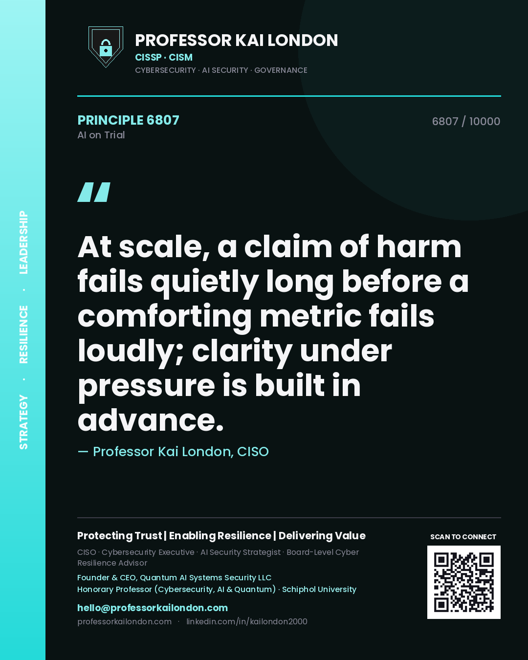Professor Kai London principle 6807: At scale, a claim of harm fails quietly long before a comforting metric fails loudly; clarity under pressure is built in advance.