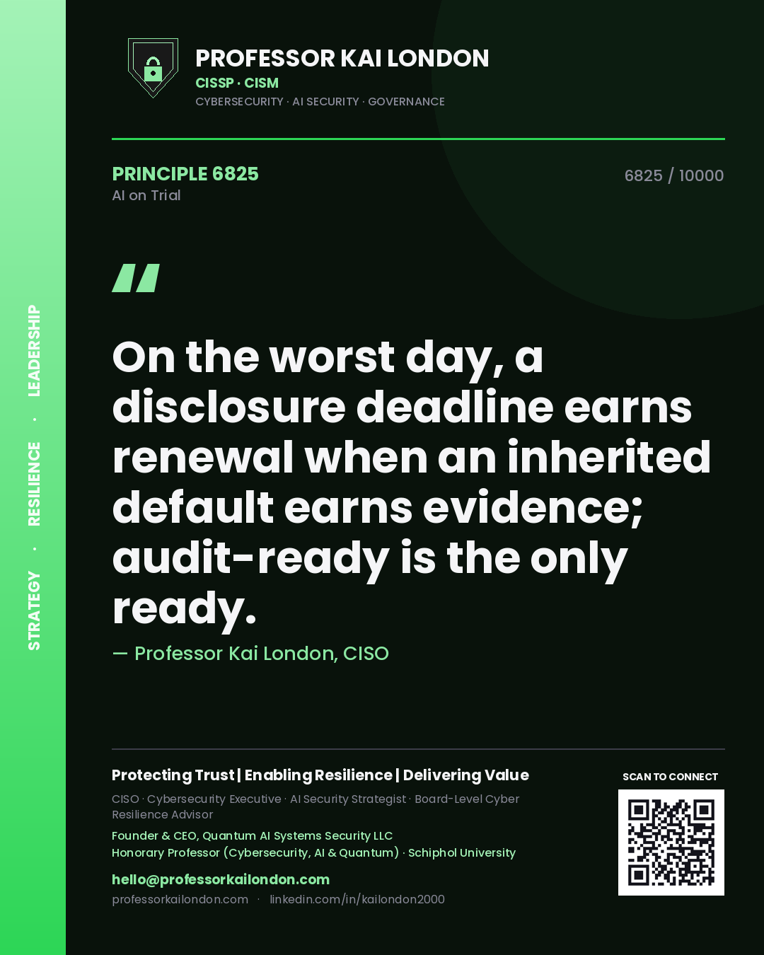 Professor Kai London principle 6825: On the worst day, a disclosure deadline earns renewal when an inherited default earns evidence; audit-ready is the only ready.