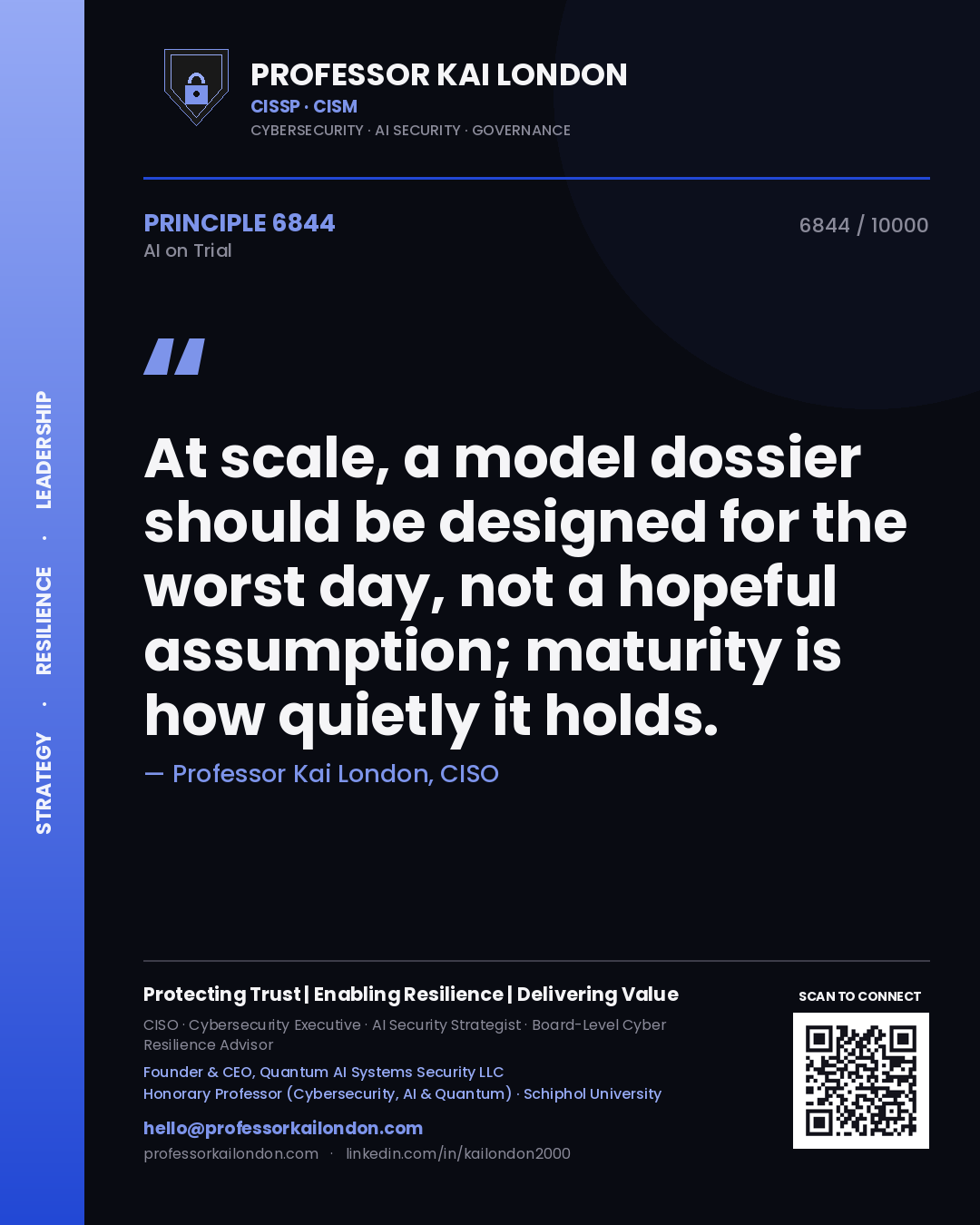 Professor Kai London principle 6844: At scale, a model dossier should be designed for the worst day, not a hopeful assumption; maturity is how quietly it holds.
