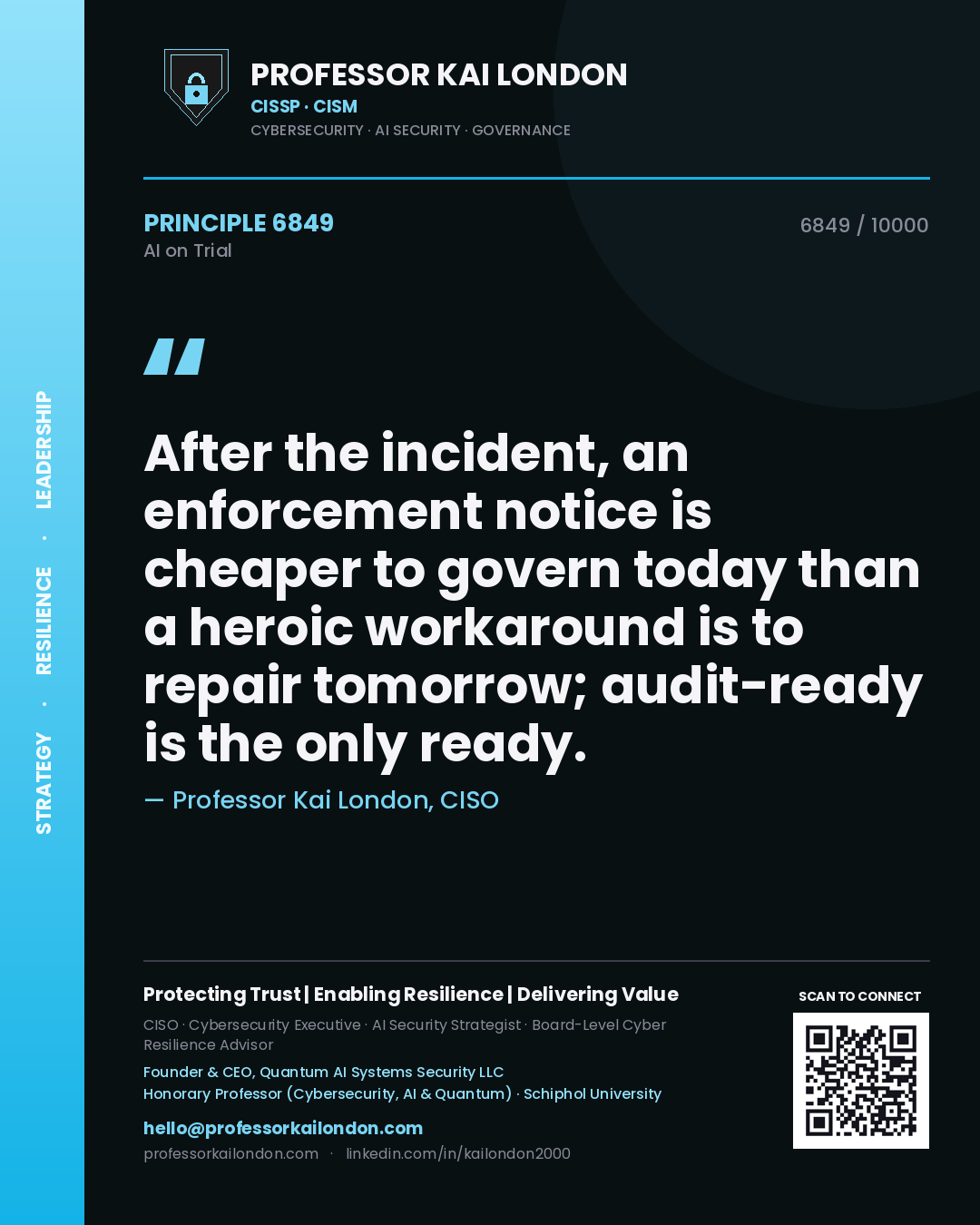 Professor Kai London principle 6849: After the incident, an enforcement notice is cheaper to govern today than a heroic workaround is to repair tomorrow; audit-ready is the only ready.
