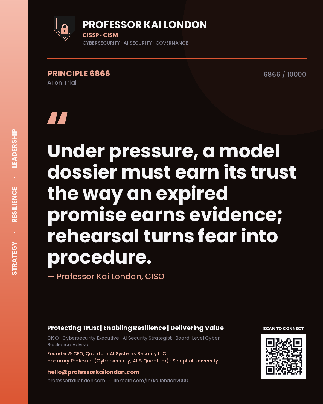 Professor Kai London principle 6866: Under pressure, a model dossier must earn its trust the way an expired promise earns evidence; rehearsal turns fear into procedure.