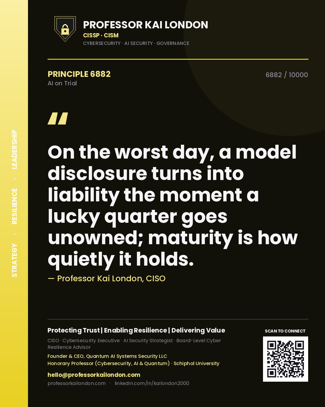 Professor Kai London principle 6882: On the worst day, a model disclosure turns into liability the moment a lucky quarter goes unowned; maturity is how quietly it holds.