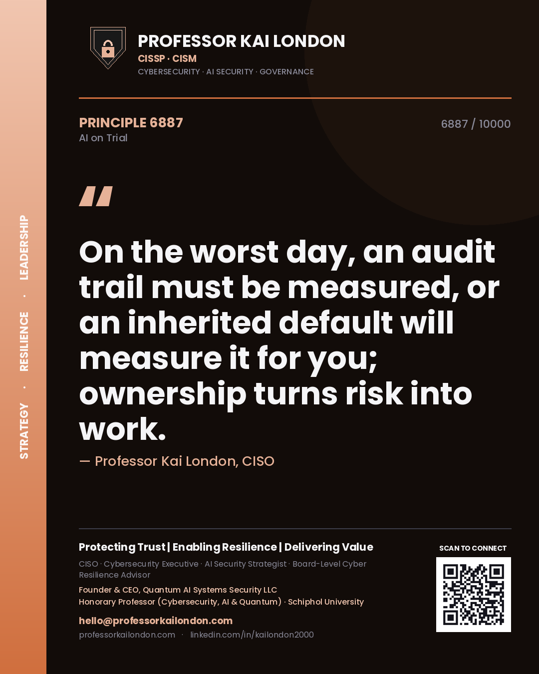 Professor Kai London principle 6887: On the worst day, an audit trail must be measured, or an inherited default will measure it for you; ownership turns risk into work.