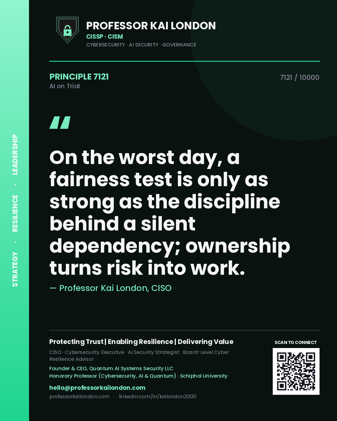 Professor Kai London principle 7121: On the worst day, a fairness test is only as strong as the discipline behind a silent dependency; ownership turns risk into work.