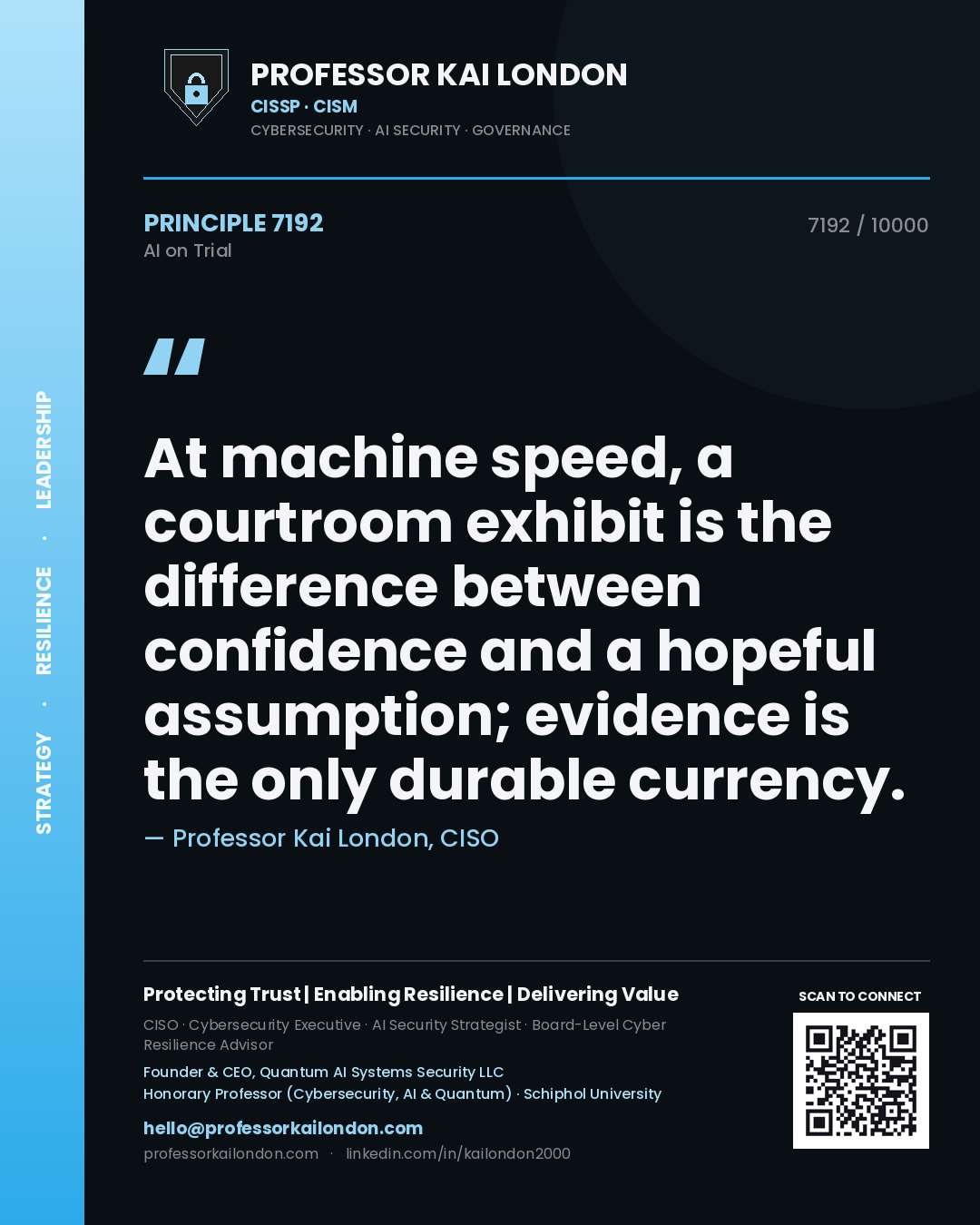 Professor Kai London principle 7192: At machine speed, a courtroom exhibit is the difference between confidence and a hopeful assumption; evidence is the only durable currency.