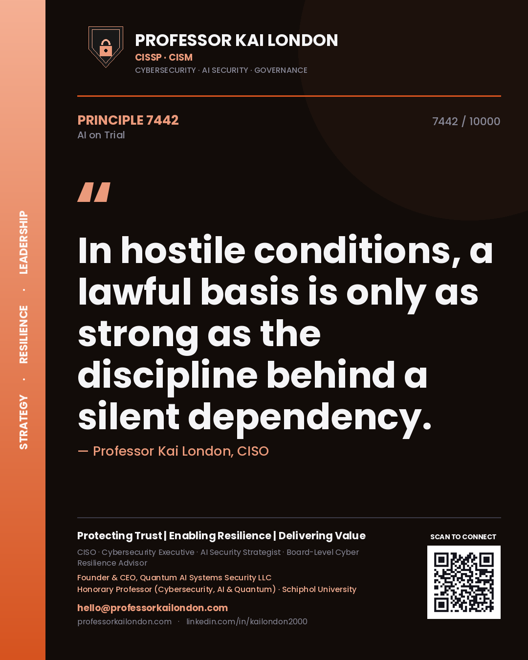 Professor Kai London principle 7442: In hostile conditions, a lawful basis is only as strong as the discipline behind a silent dependency.