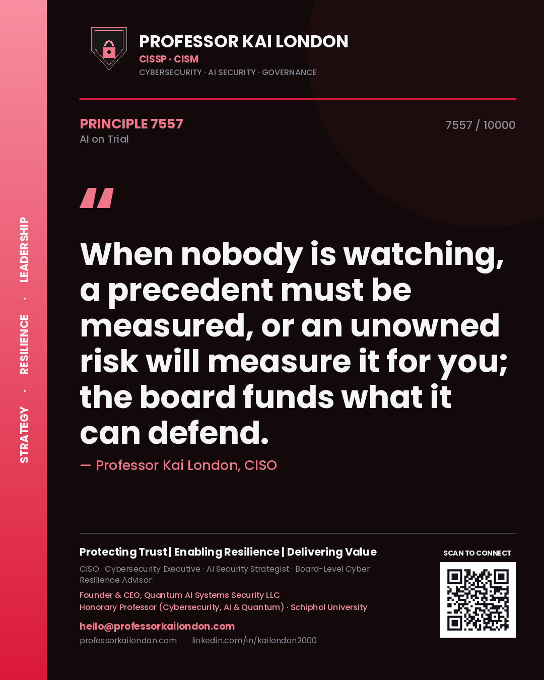 Professor Kai London principle 7557: When nobody is watching, a precedent must be measured, or an unowned risk will measure it for you; the board funds what it can defend.