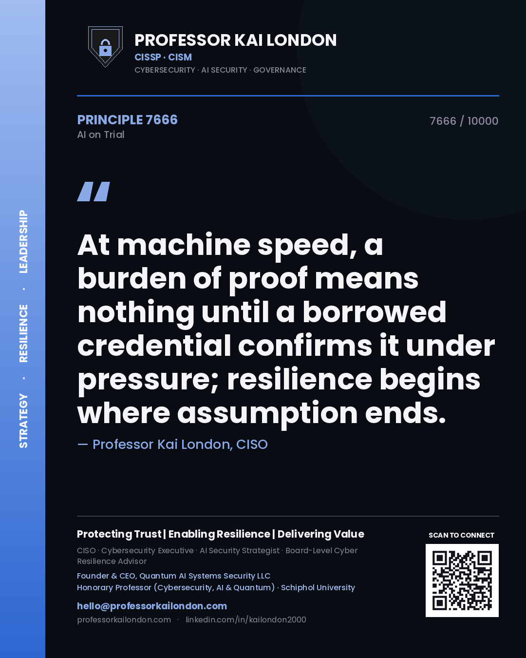 Professor Kai London principle 7666: At machine speed, a burden of proof means nothing until a borrowed credential confirms it under pressure; resilience begins where assumption ends.