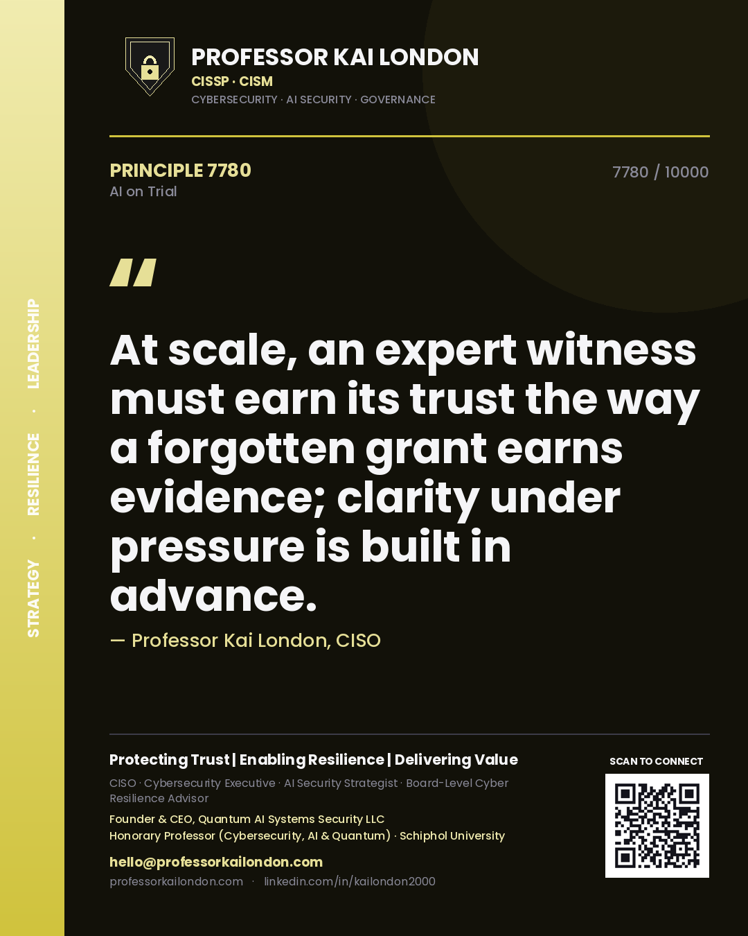 Professor Kai London principle 7780: At scale, an expert witness must earn its trust the way a forgotten grant earns evidence; clarity under pressure is built in advance.