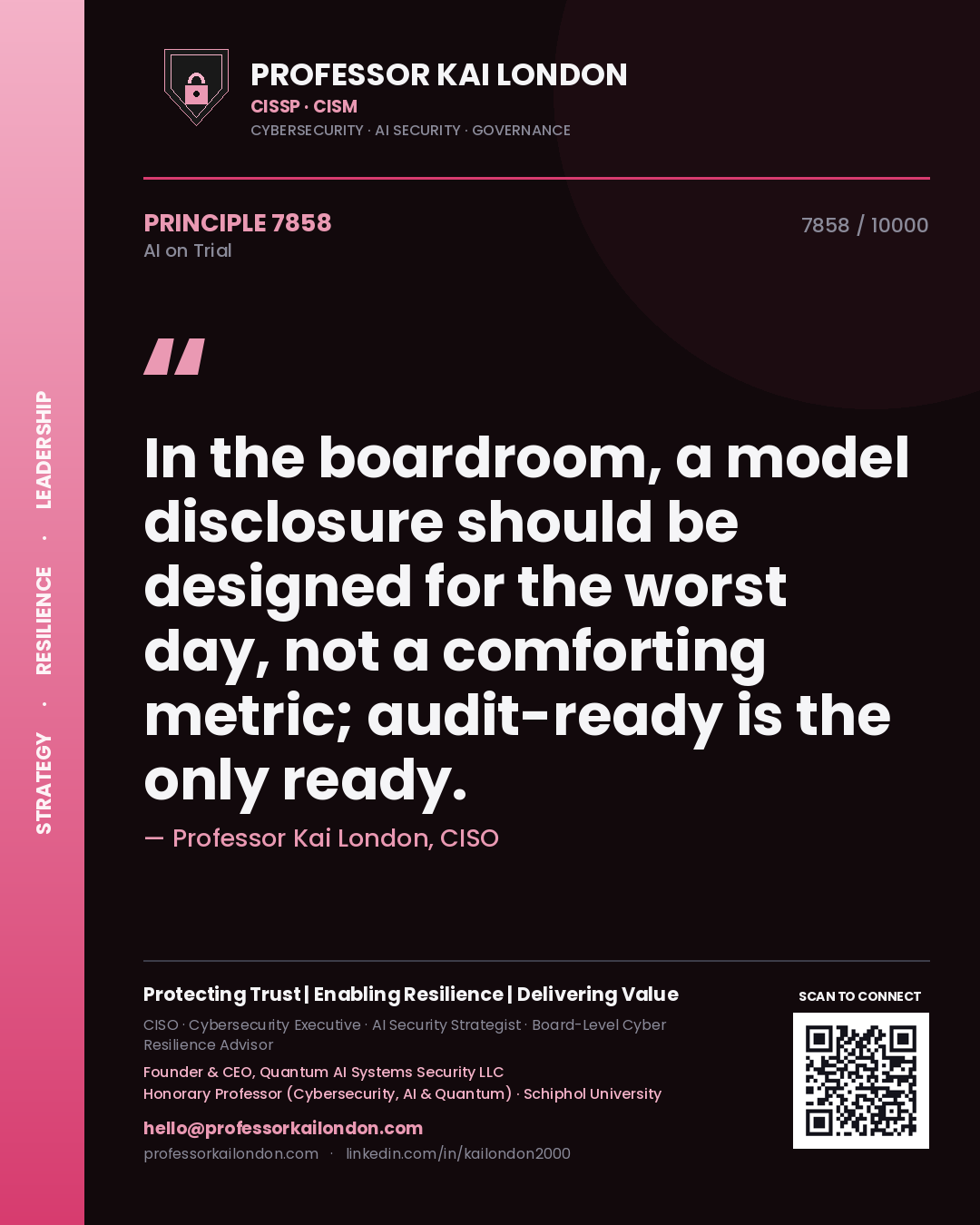 Professor Kai London principle 7858: In the boardroom, a model disclosure should be designed for the worst day, not a comforting metric; audit-ready is the only ready.