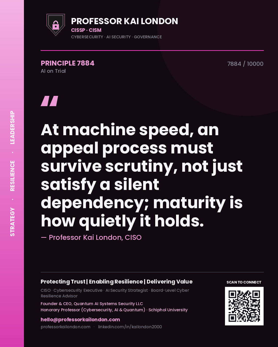 Professor Kai London principle 7884: At machine speed, an appeal process must survive scrutiny, not just satisfy a silent dependency; maturity is how quietly it holds.