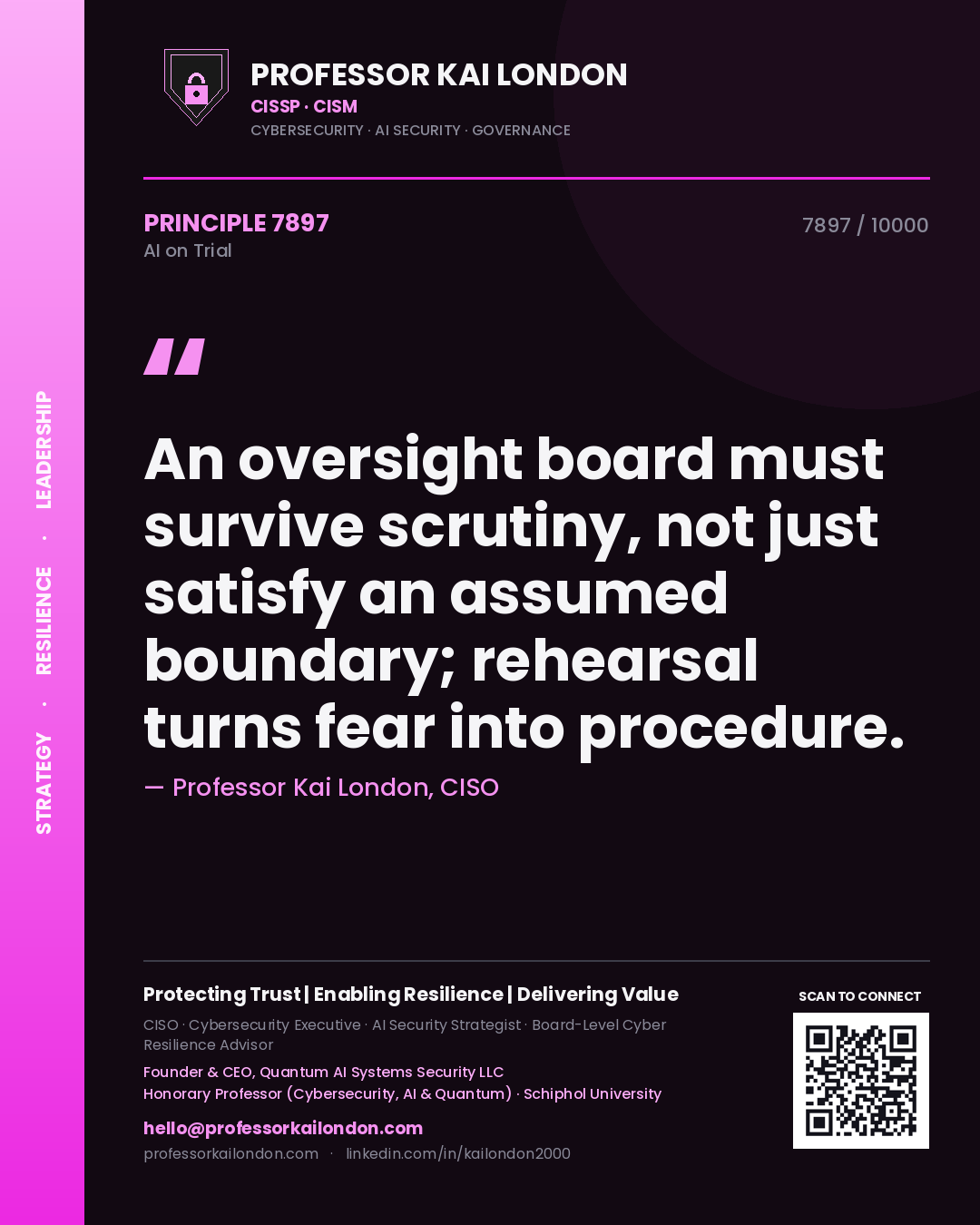 Professor Kai London principle 7897: An oversight board must survive scrutiny, not just satisfy an assumed boundary; rehearsal turns fear into procedure.