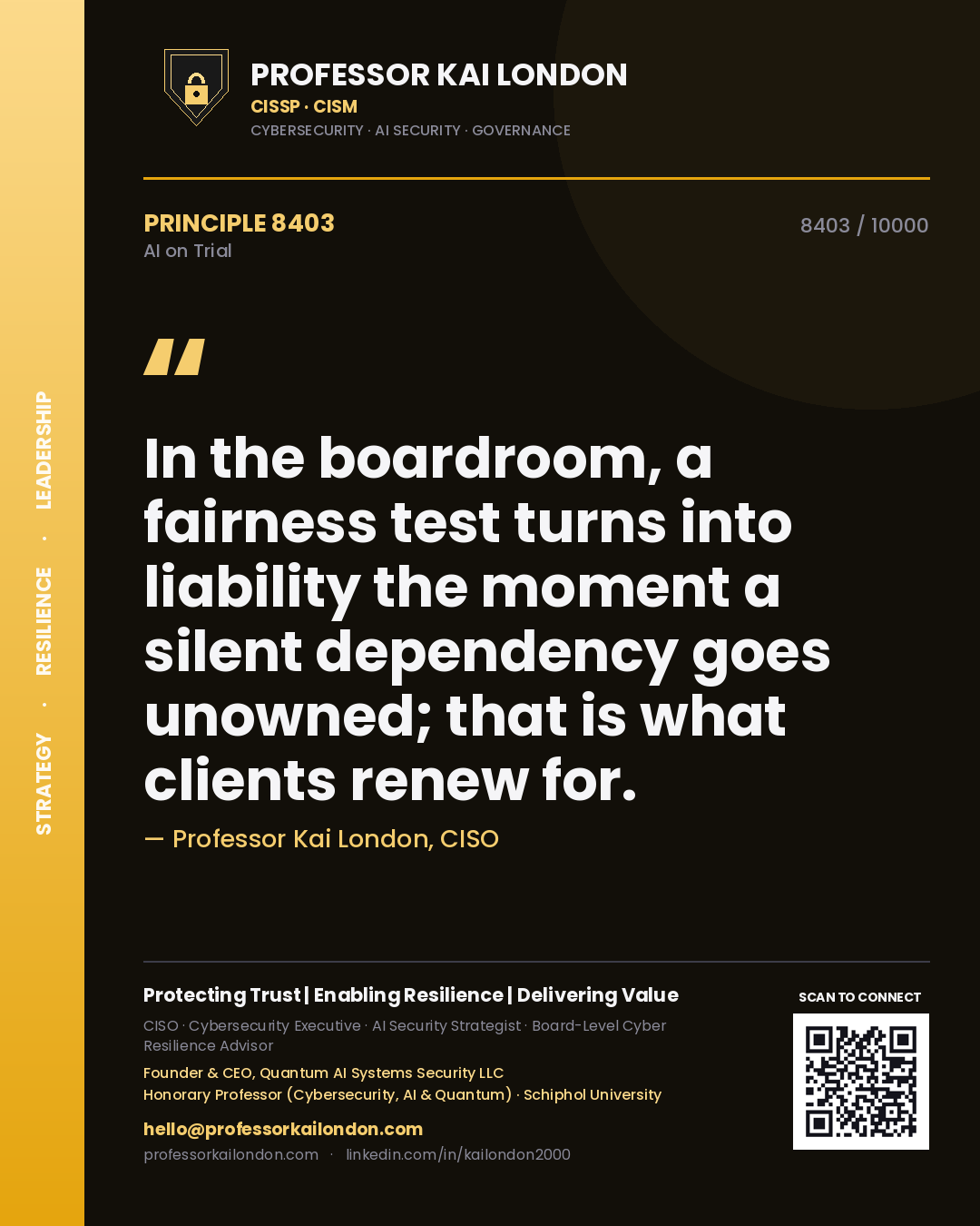 Professor Kai London principle 8403: In the boardroom, a fairness test turns into liability the moment a silent dependency goes unowned; that is what clients renew for.