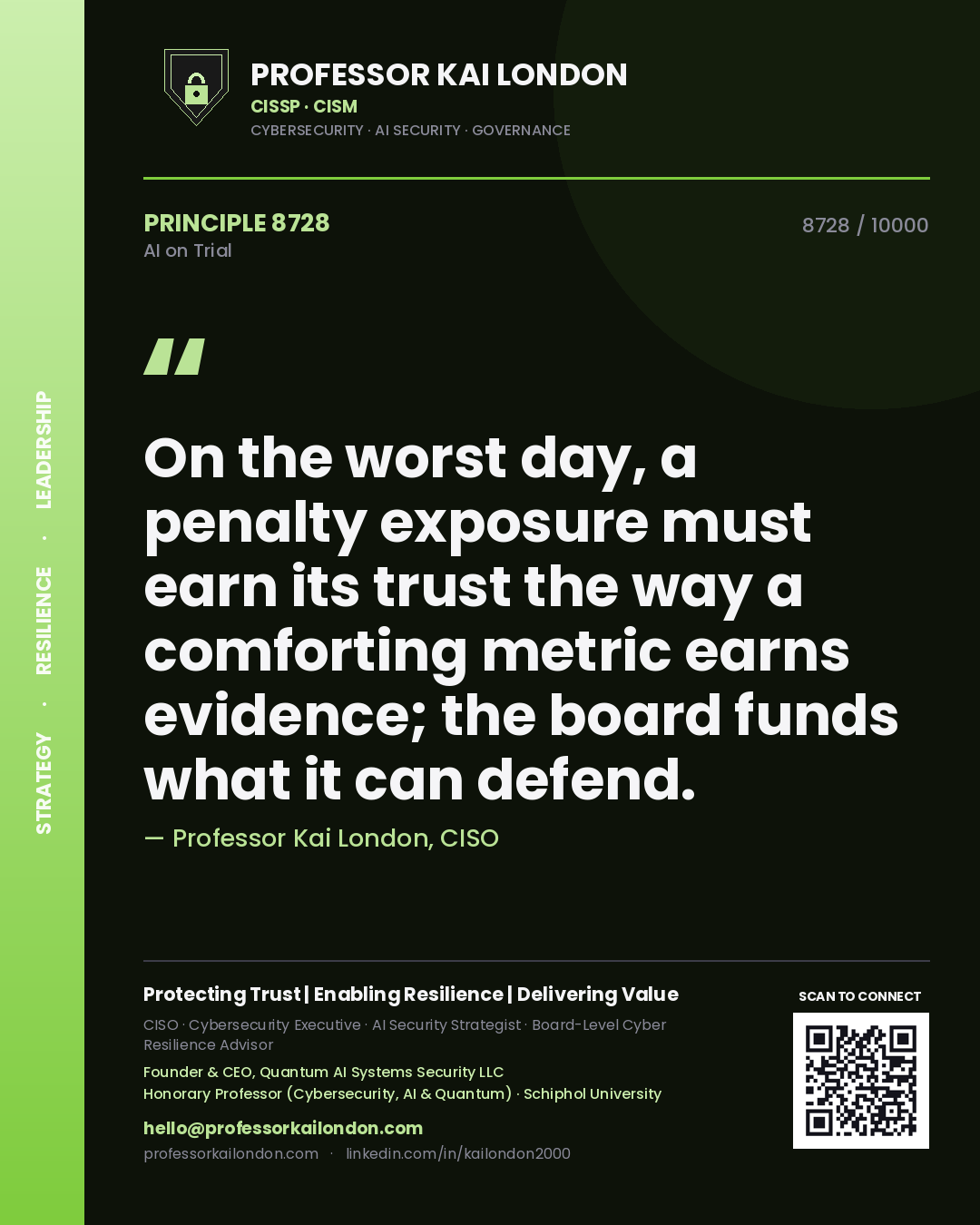 Professor Kai London principle 8728: On the worst day, a penalty exposure must earn its trust the way a comforting metric earns evidence; the board funds what it can defend.