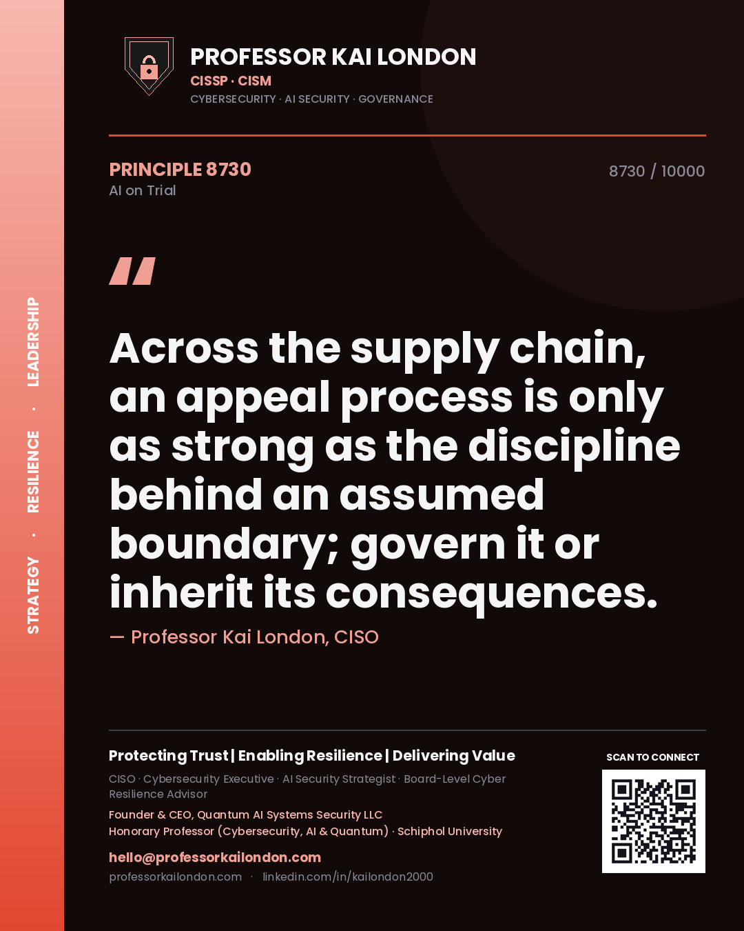 Professor Kai London principle 8730: Across the supply chain, an appeal process is only as strong as the discipline behind an assumed boundary; govern it or inherit its consequences.
