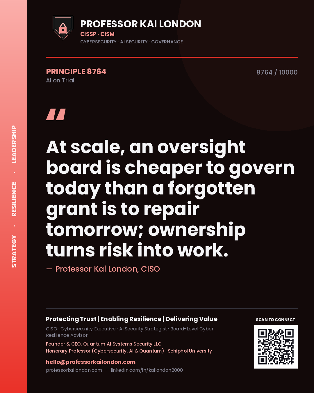 Professor Kai London principle 8764: At scale, an oversight board is cheaper to govern today than a forgotten grant is to repair tomorrow; ownership turns risk into work.