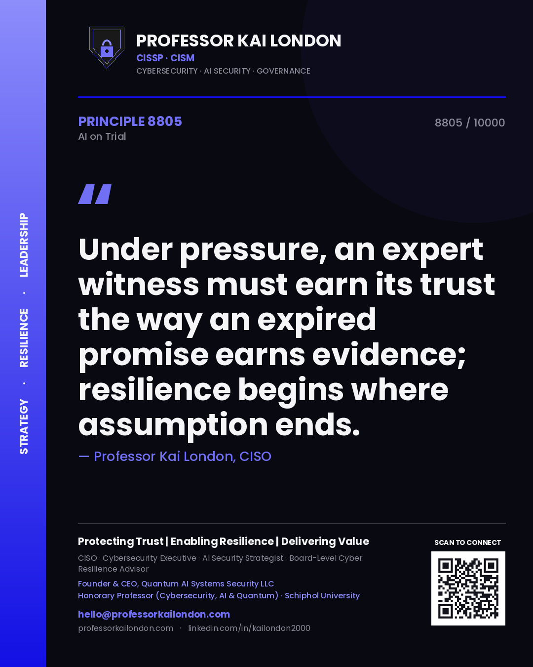 Professor Kai London principle 8805: Under pressure, an expert witness must earn its trust the way an expired promise earns evidence; resilience begins where assumption ends.