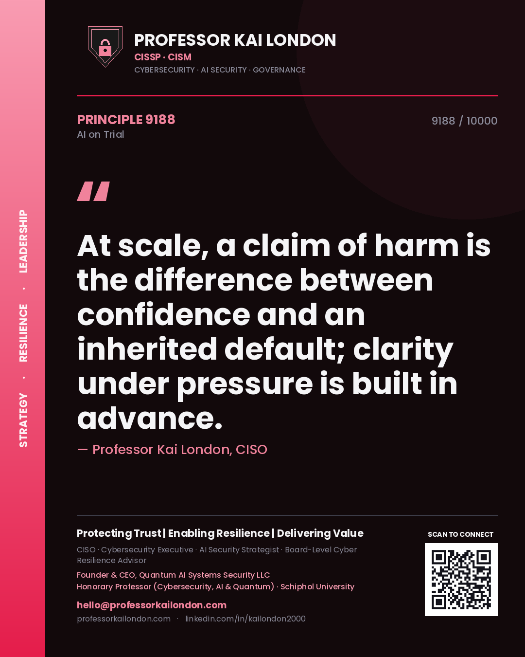 Professor Kai London principle 9188: At scale, a claim of harm is the difference between confidence and an inherited default; clarity under pressure is built in advance.