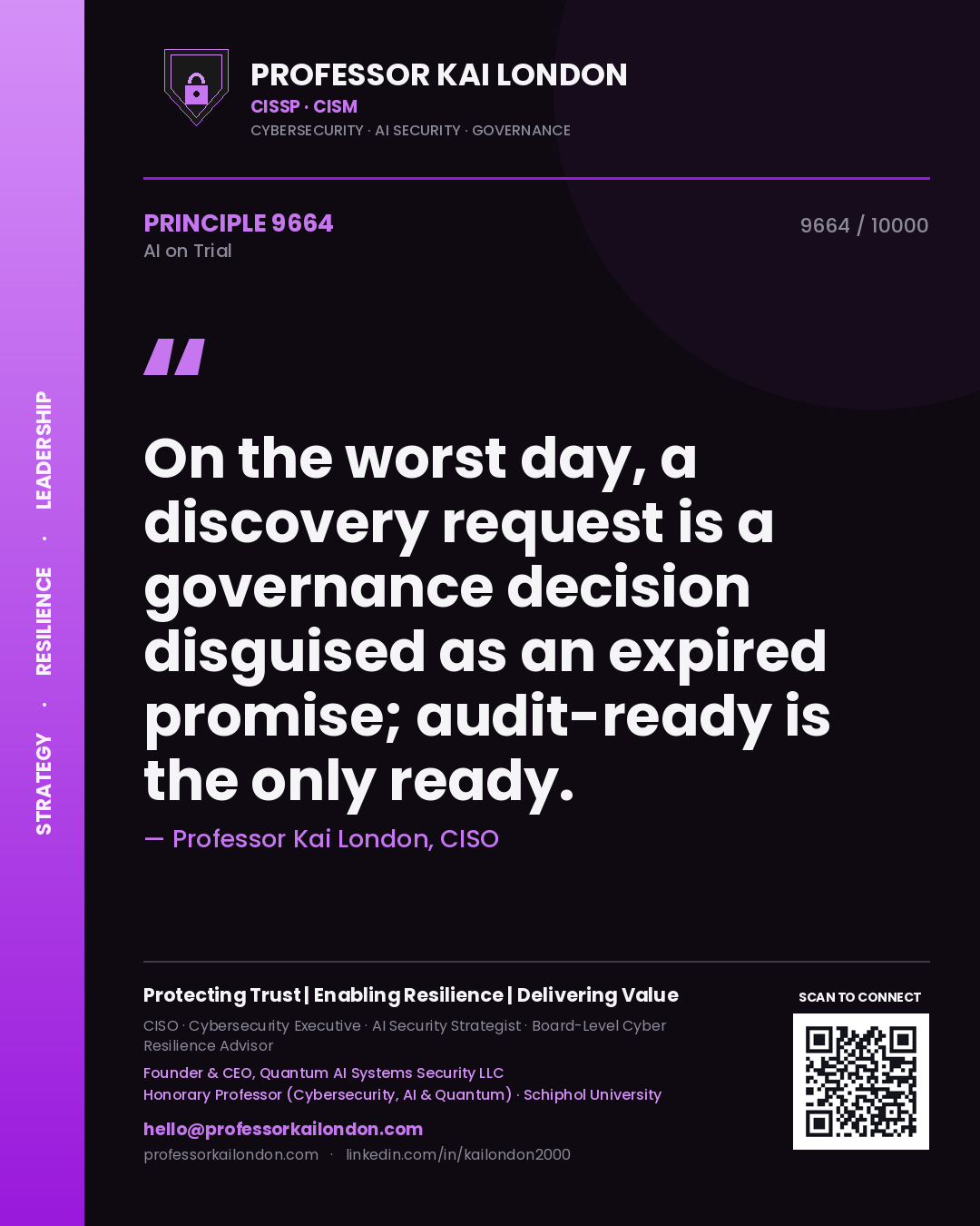 Professor Kai London principle 9664: On the worst day, a discovery request is a governance decision disguised as an expired promise; audit-ready is the only ready.