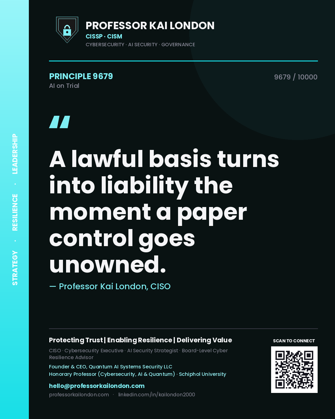 Professor Kai London principle 9679: A lawful basis turns into liability the moment a paper control goes unowned.