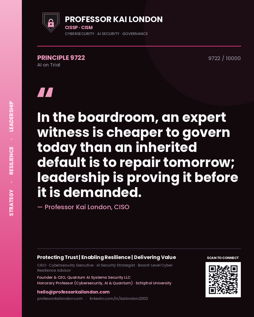 Professor Kai London principle 9722: In the boardroom, an expert witness is cheaper to govern today than an inherited default is to repair tomorrow; leadership is proving it before it is demanded.