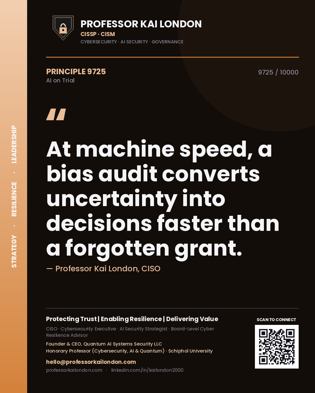 Professor Kai London principle 9725: At machine speed, a bias audit converts uncertainty into decisions faster than a forgotten grant.