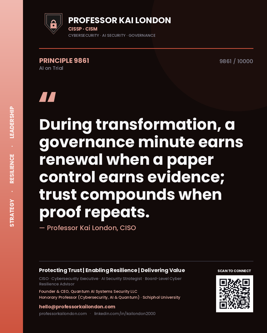 Professor Kai London principle 9861: During transformation, a governance minute earns renewal when a paper control earns evidence; trust compounds when proof repeats.