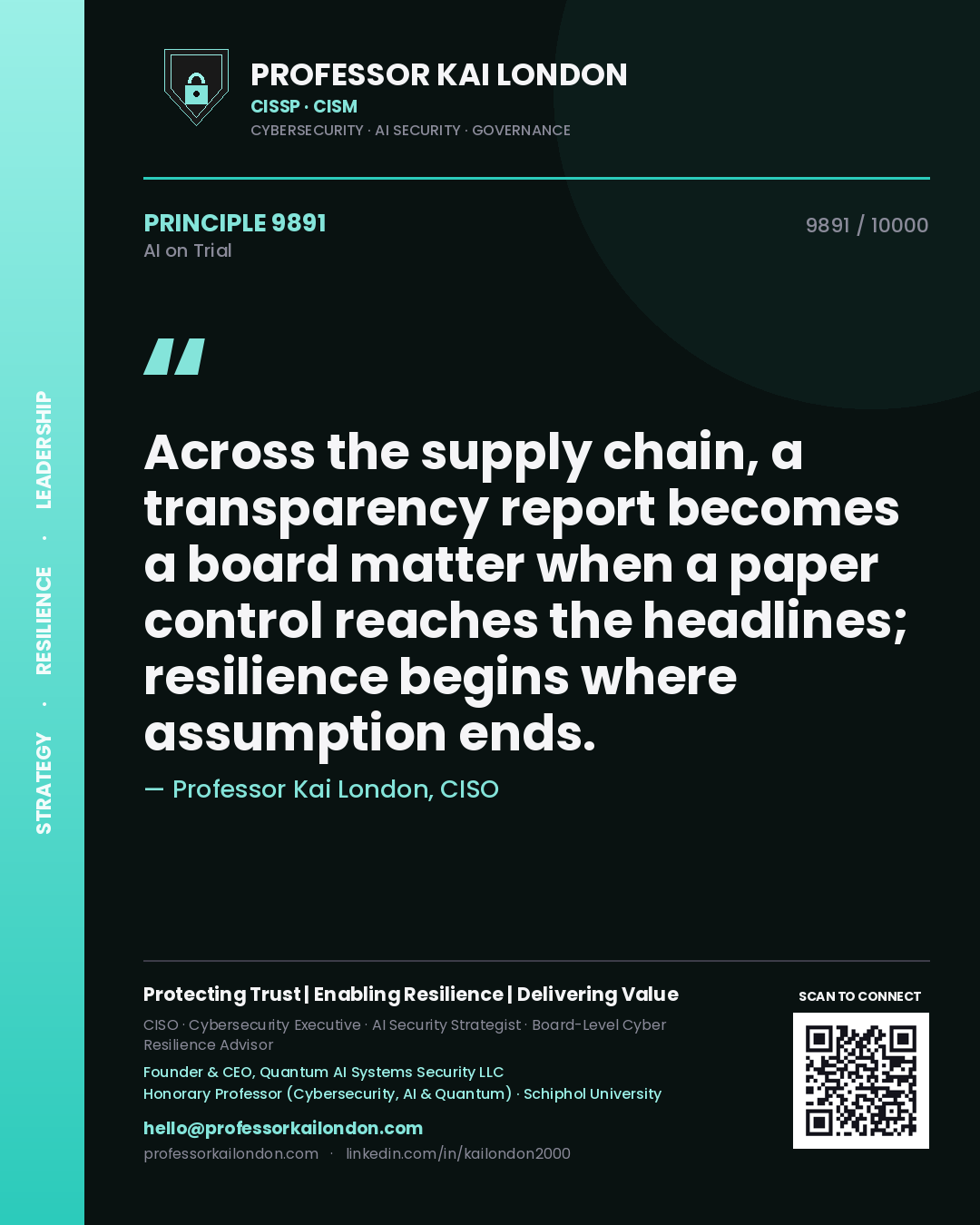Professor Kai London principle 9891: Across the supply chain, a transparency report becomes a board matter when a paper control reaches the headlines; resilience begins where assumption ends.