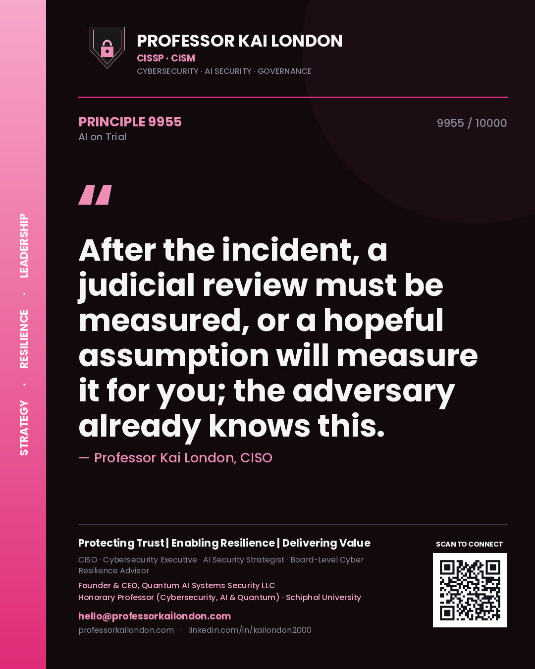 Professor Kai London principle 9955: After the incident, a judicial review must be measured, or a hopeful assumption will measure it for you; the adversary already knows this.