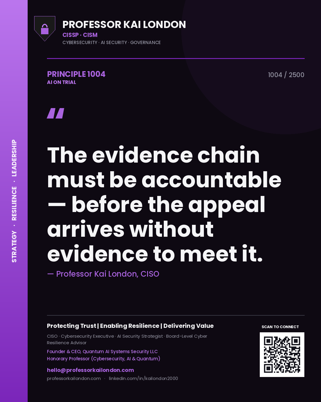 Professor Kai London principle 1004: The evidence chain must be accountable — before the appeal arrives without evidence to meet it.