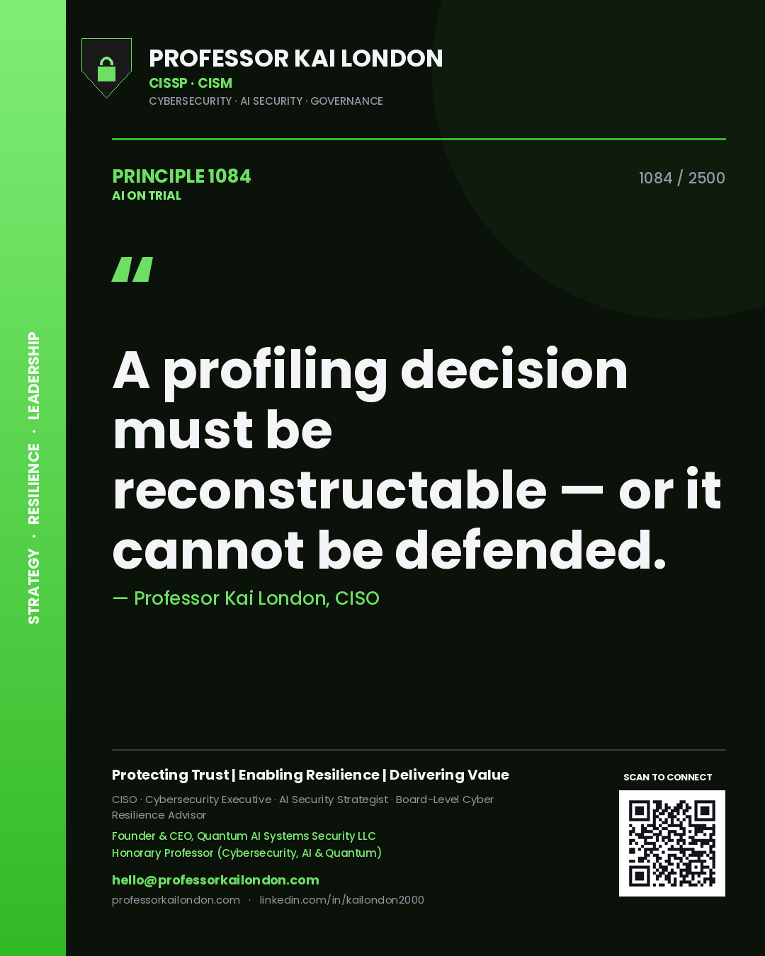 Professor Kai London principle 1084: A profiling decision must be reconstructable — or it cannot be defended.