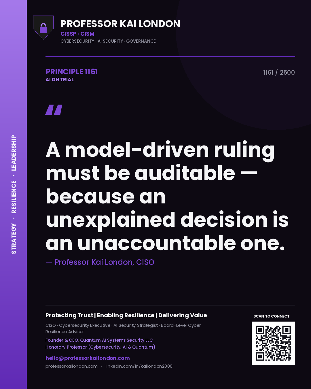 Professor Kai London principle 1161: A model-driven ruling must be auditable — because an unexplained decision is an unaccountable one.