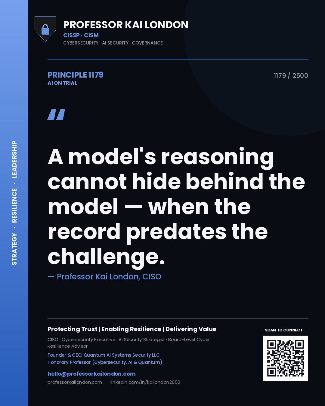 Professor Kai London principle 1179: A model's reasoning cannot hide behind the model — when the record predates the challenge.