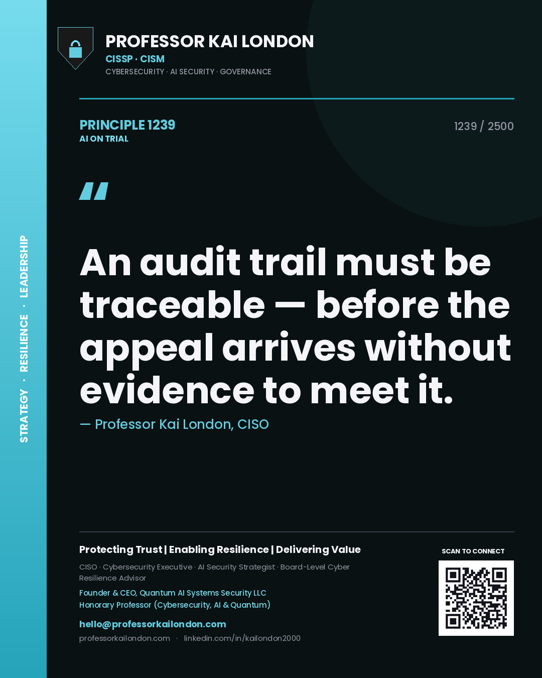 Professor Kai London principle 1239: An audit trail must be traceable — before the appeal arrives without evidence to meet it.