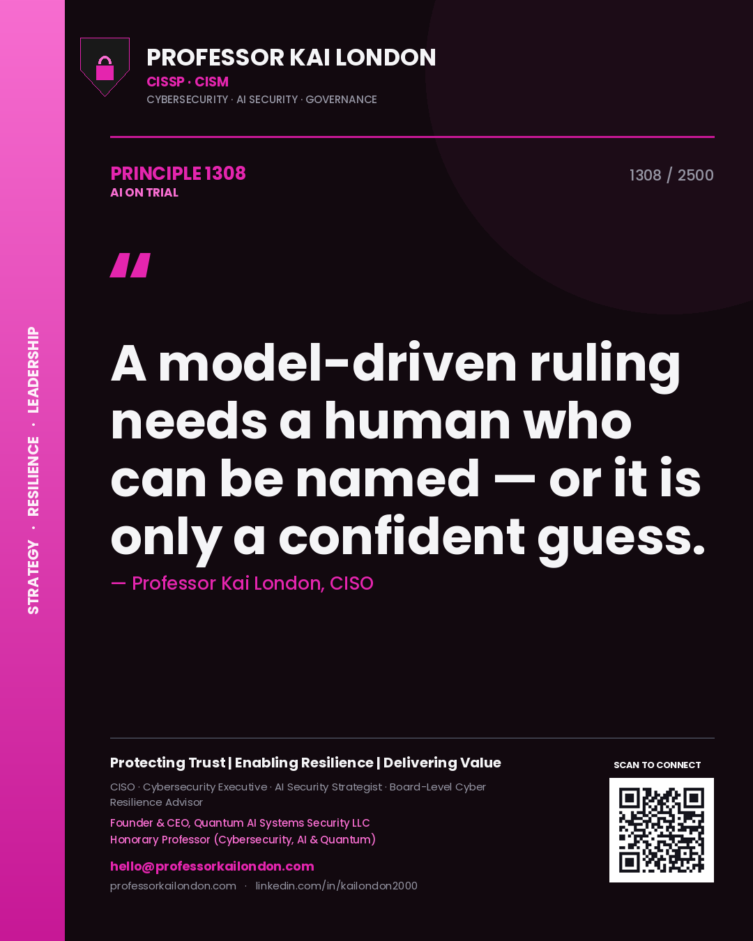 Professor Kai London principle 1308: A model-driven ruling needs a human who can be named — or it is only a confident guess.
