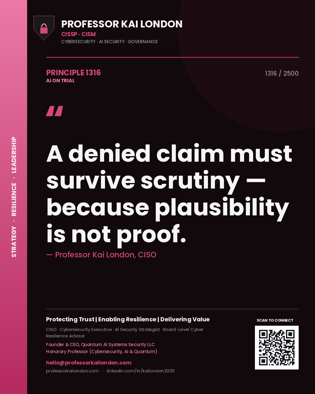 Professor Kai London principle 1316: A denied claim must survive scrutiny — because plausibility is not proof.