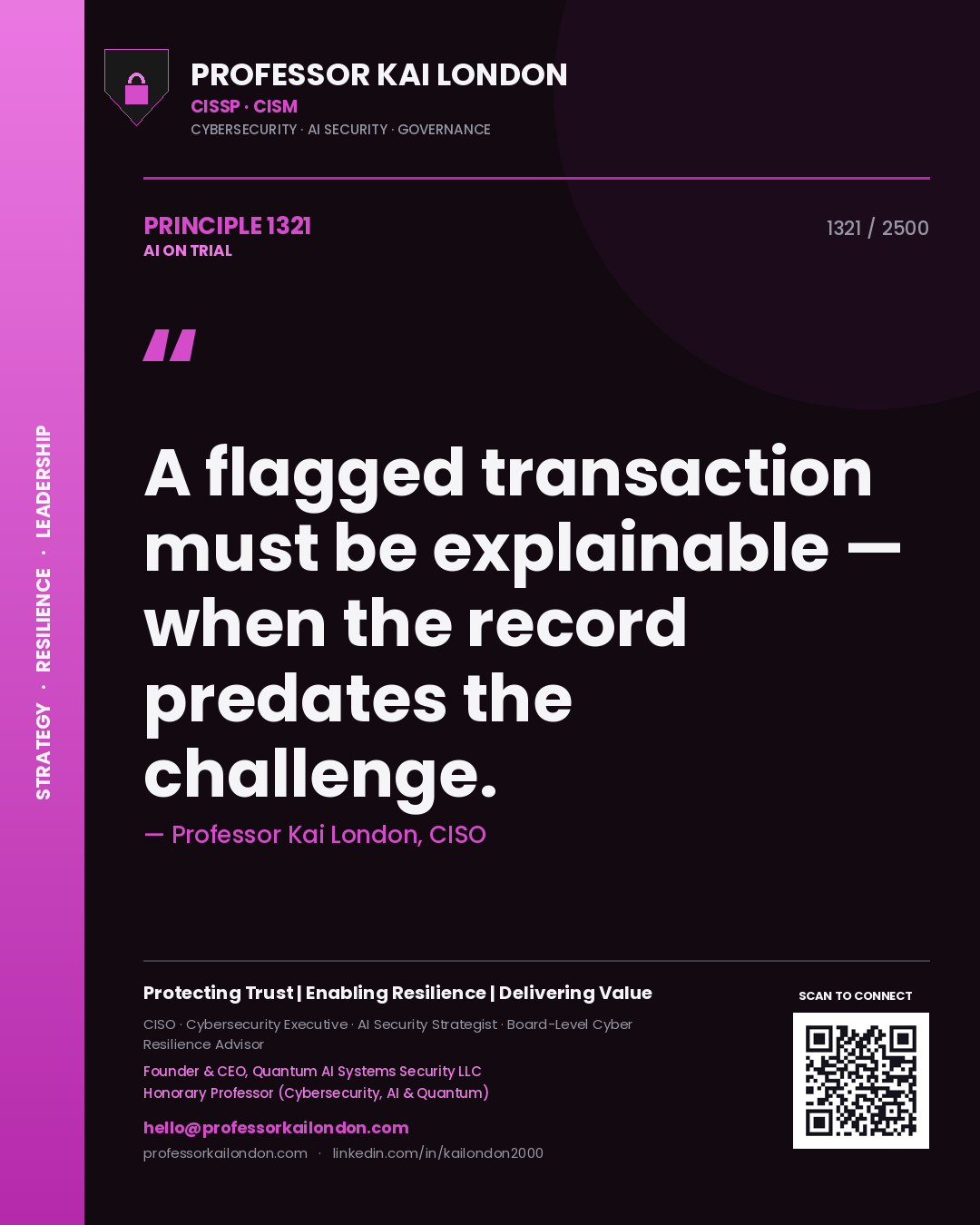 Professor Kai London principle 1321: A flagged transaction must be explainable — when the record predates the challenge.