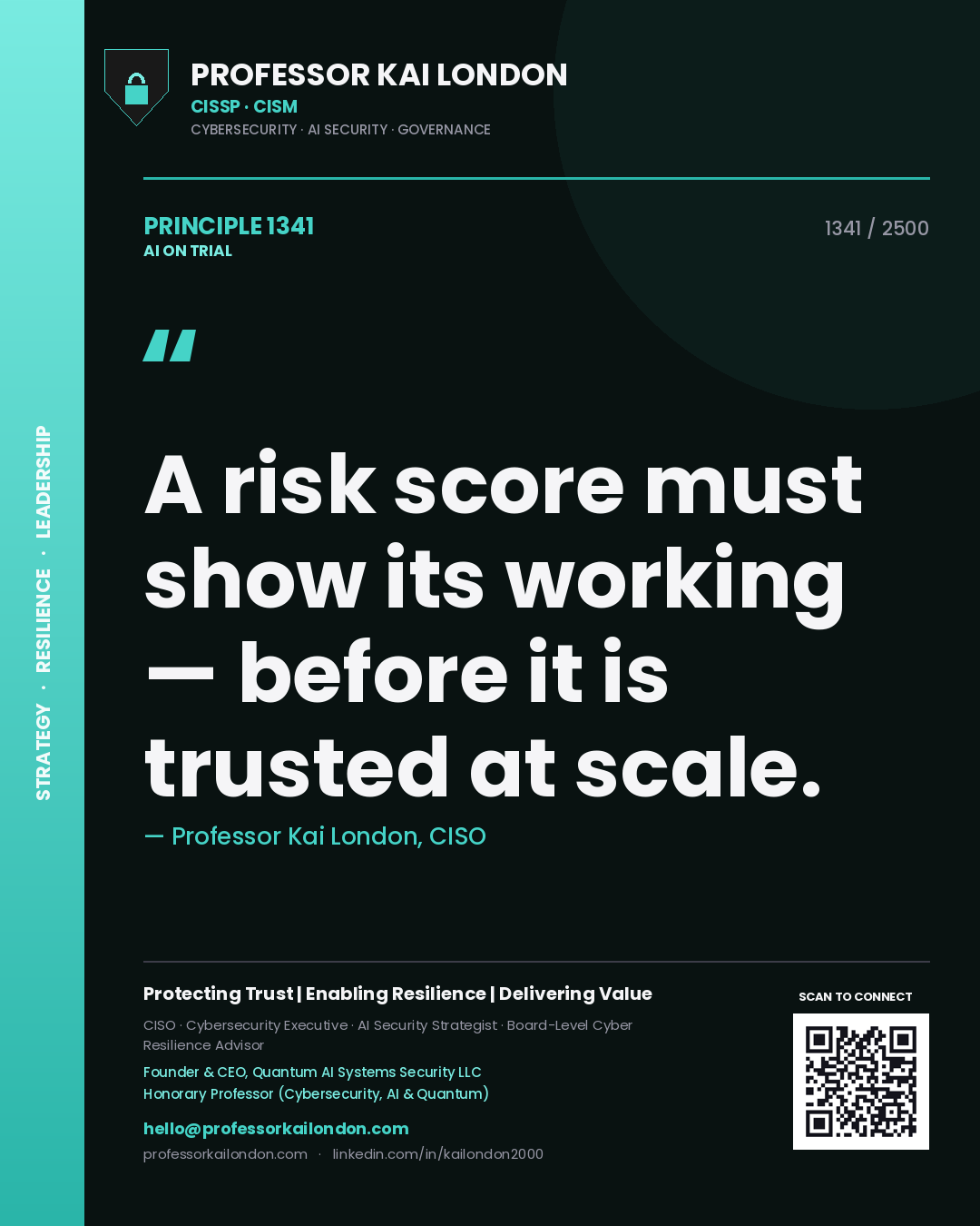Professor Kai London principle 1341: A risk score must show its working — before it is trusted at scale.