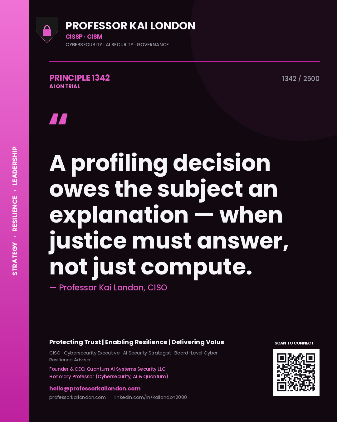 Professor Kai London principle 1342: A profiling decision owes the subject an explanation — when justice must answer, not just compute.