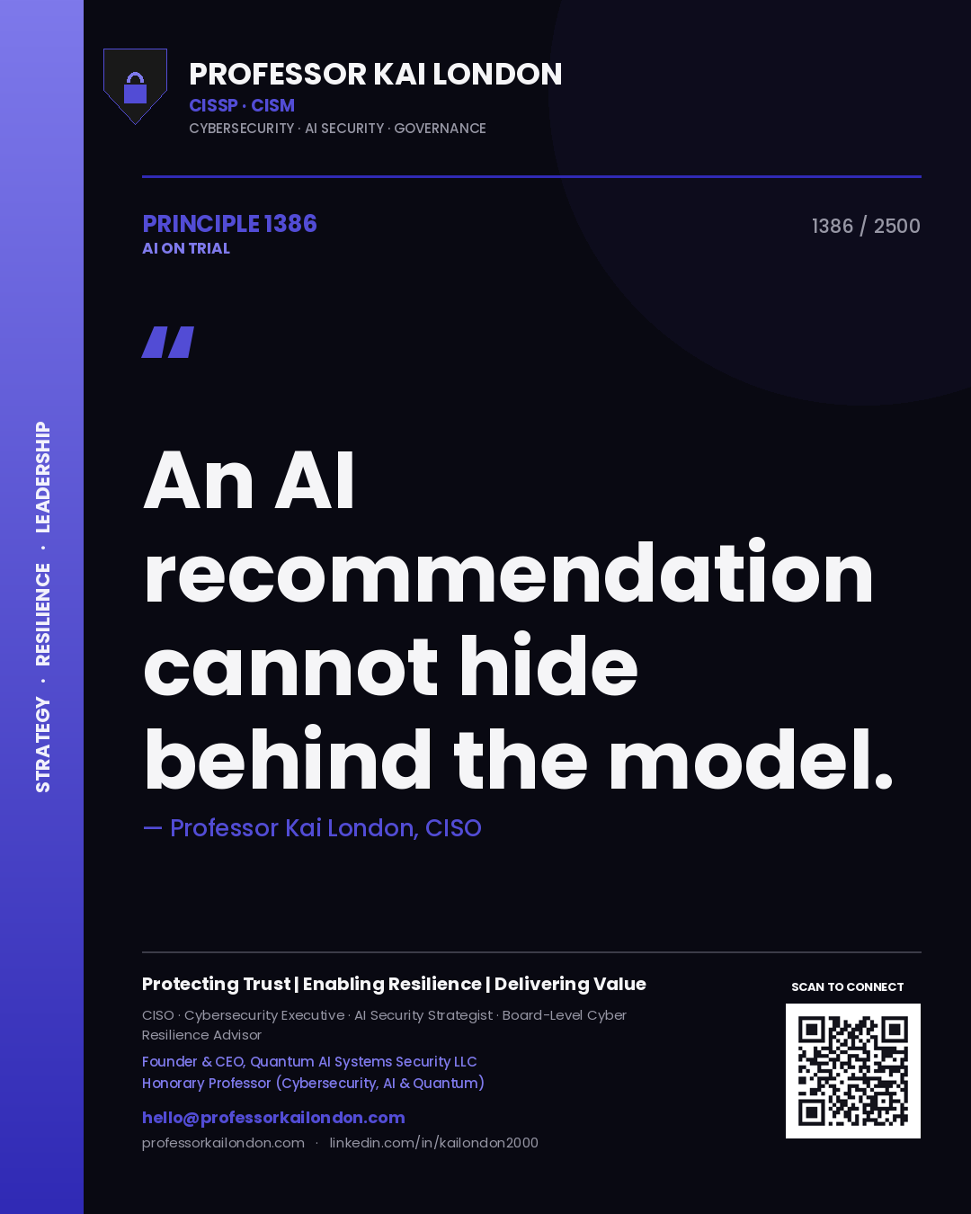 Professor Kai London principle 1386: An AI recommendation cannot hide behind the model.