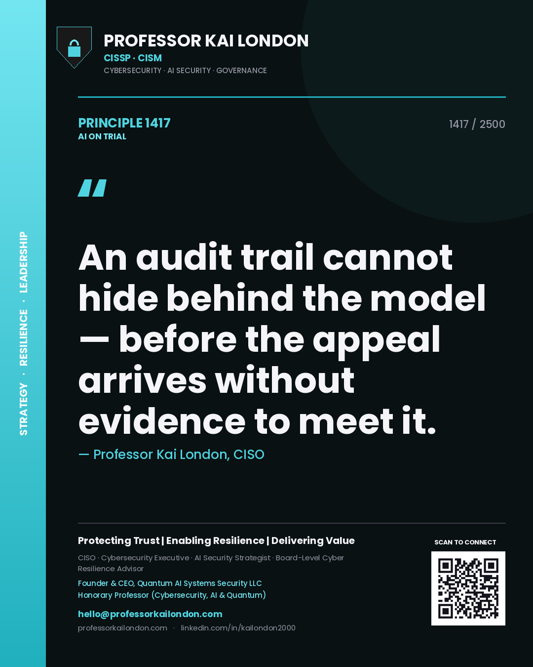 Professor Kai London principle 1417: An audit trail cannot hide behind the model — before the appeal arrives without evidence to meet it.