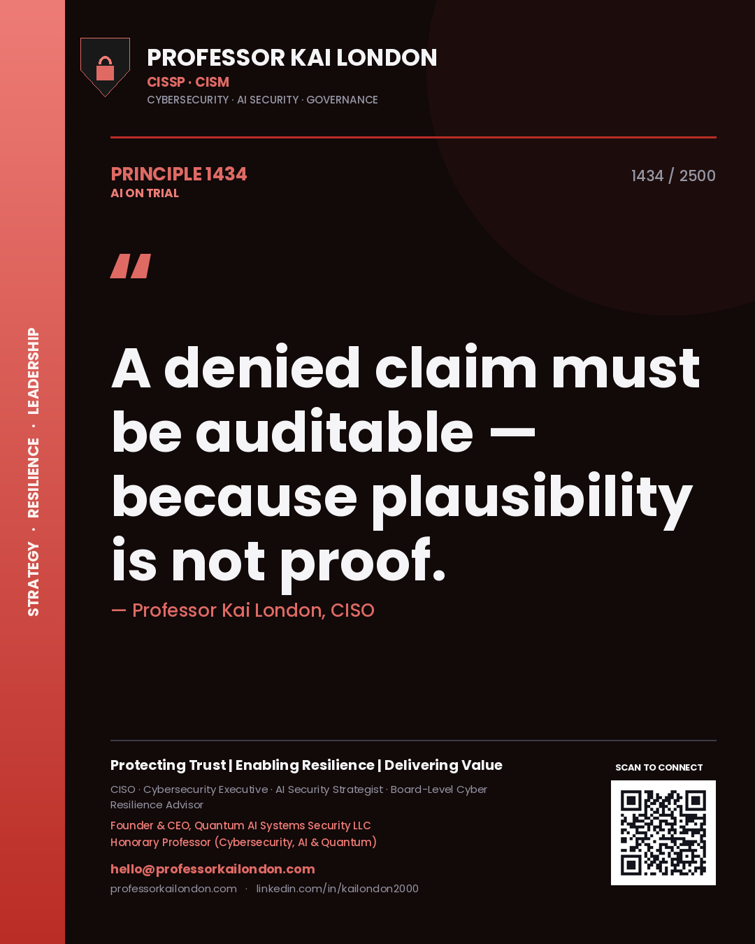 Professor Kai London principle 1434: A denied claim must be auditable — because plausibility is not proof.