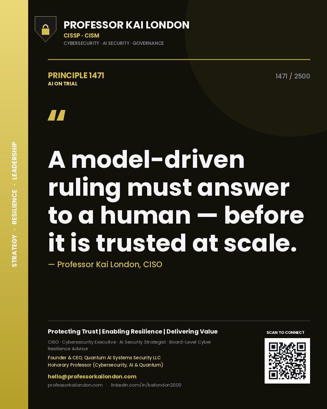 Professor Kai London principle 1471: A model-driven ruling must answer to a human — before it is trusted at scale.